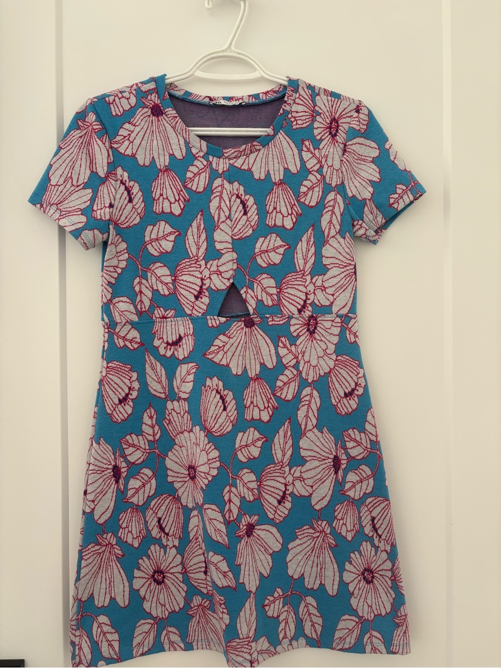 Zara Turquoise Floral Knit Dress with Pink Print